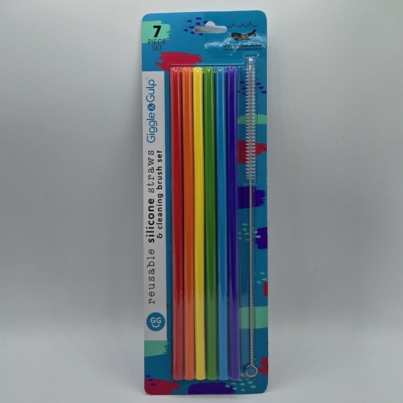 Giggle & Gulp Reusable Silicone Straws 7 piece Set - Picture 1 of 5